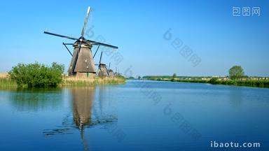 荷兰风车磨粉机小孩堤防